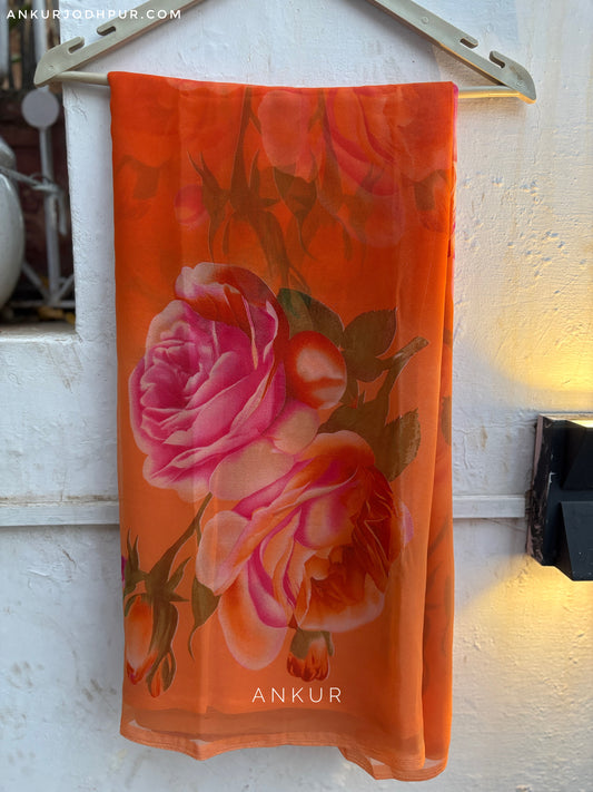 Double Shade Rose Orange Flower Print