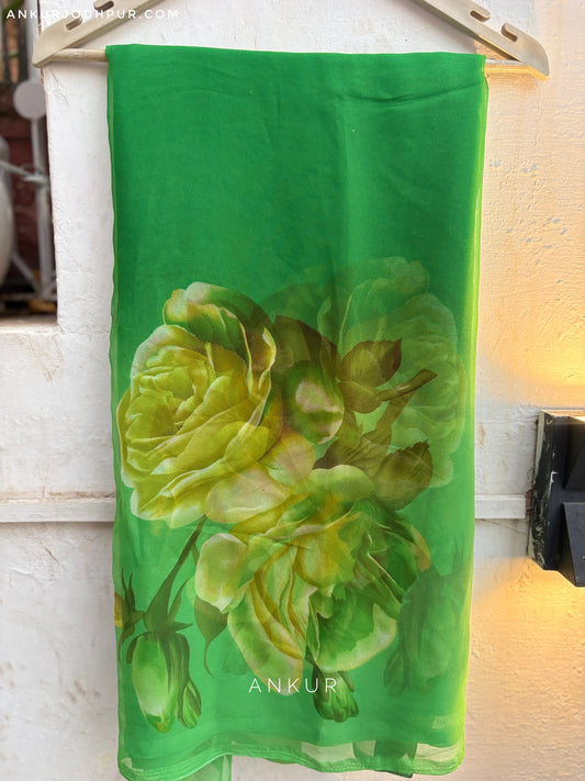 Double Shade Rose Green Flower Print