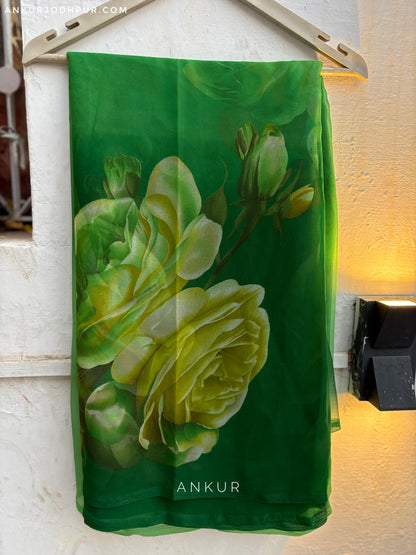 Double Shade Rose Green Flower Print