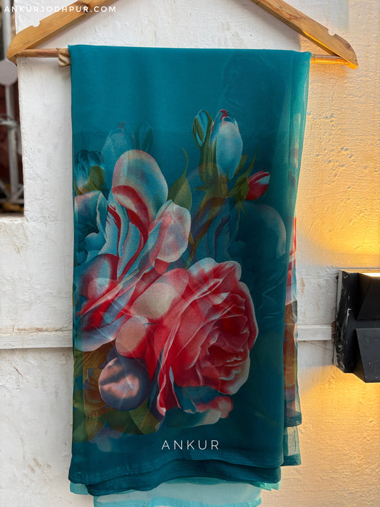 Double Shade Rose Blue Flower Print
