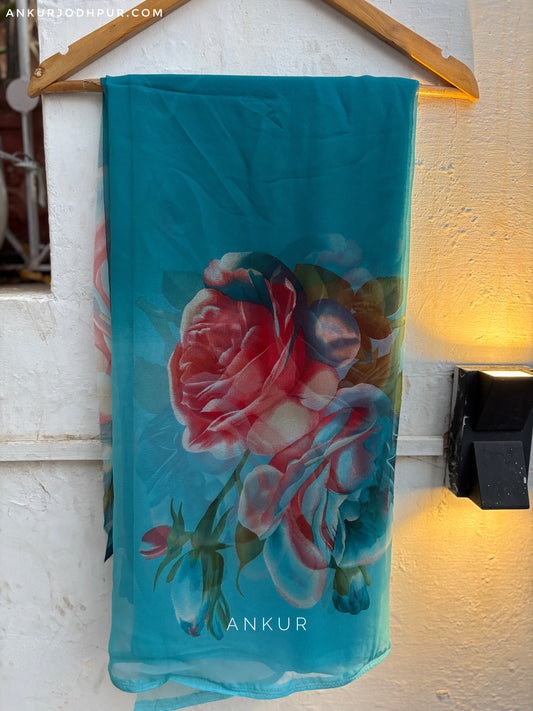 Double Shade Rose Blue Flower Print