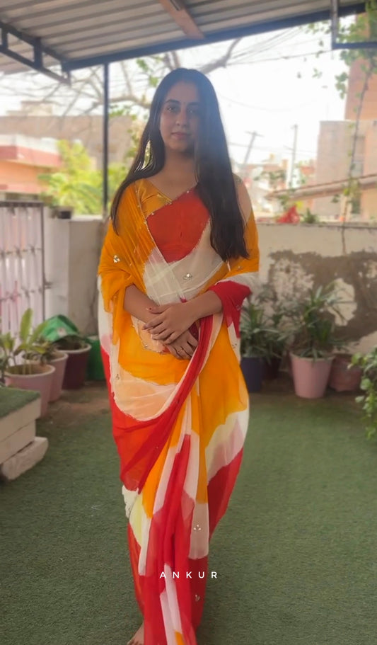 Red Yellow Shade Queenly Lehriya Nagina