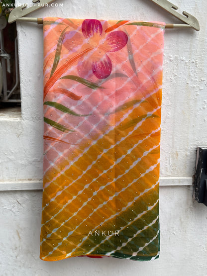 Sitara Work Lehriya with Flower print Design one