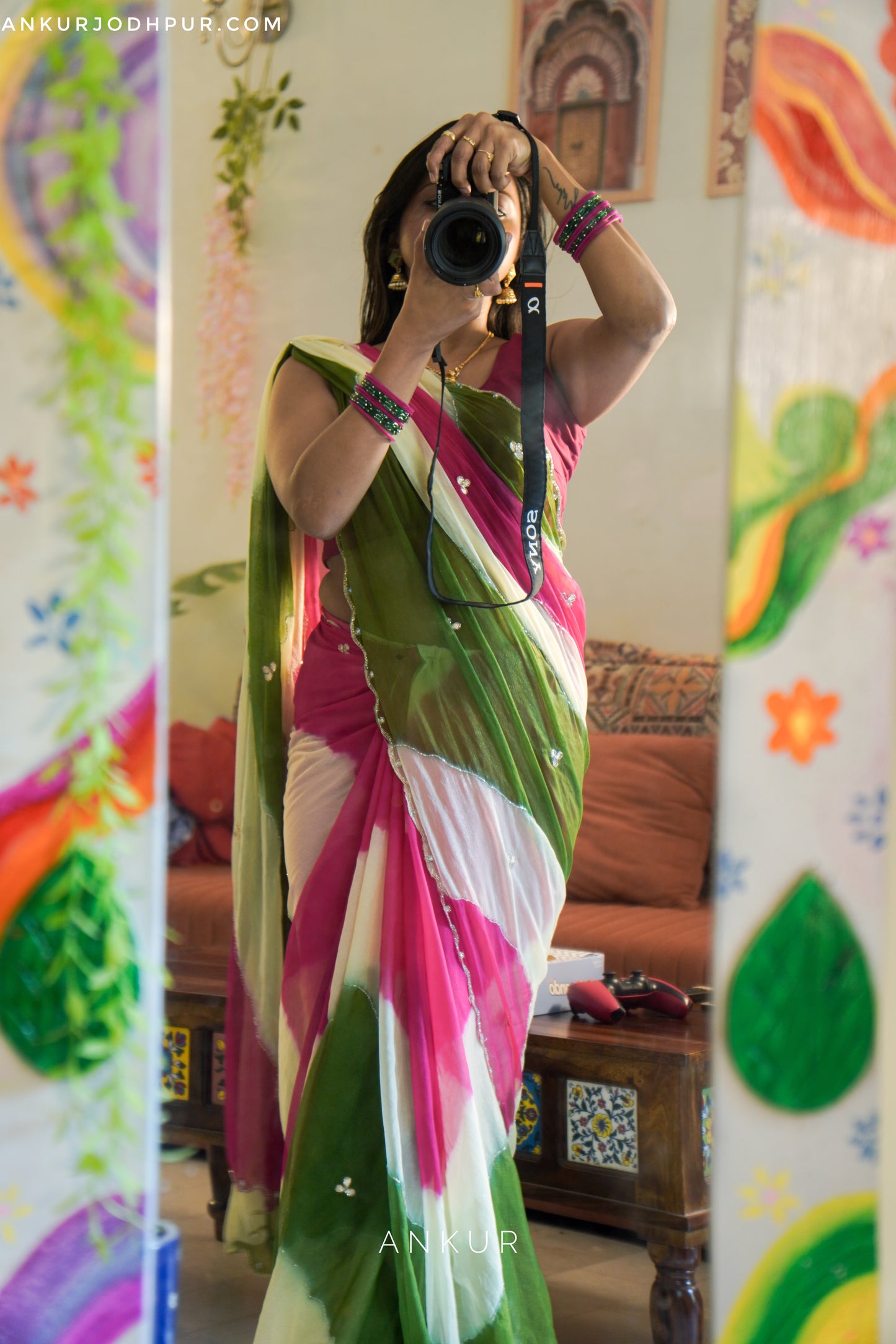 Rani Green Shade Queenly Lehriya Nagina