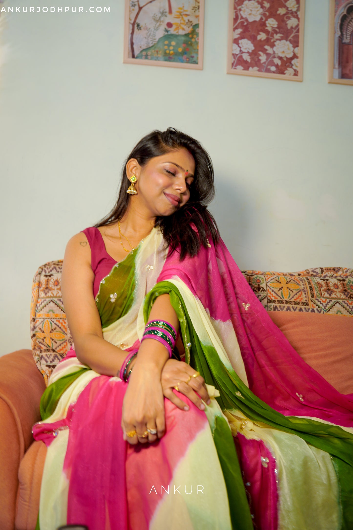 Rani Green Shade Queenly Lehriya Nagina