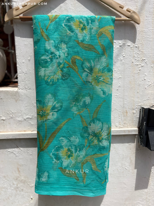 Sea Blue shade texture Crep Silk Saree