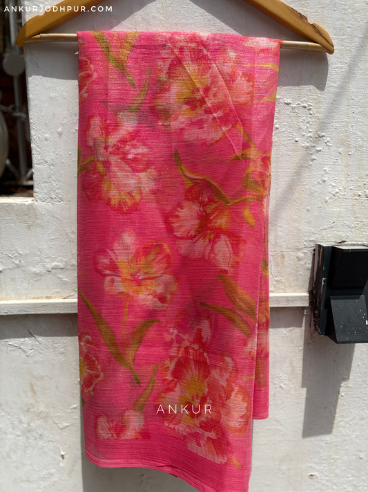 Light Cheery Pink shade texture Crep Silk Saree