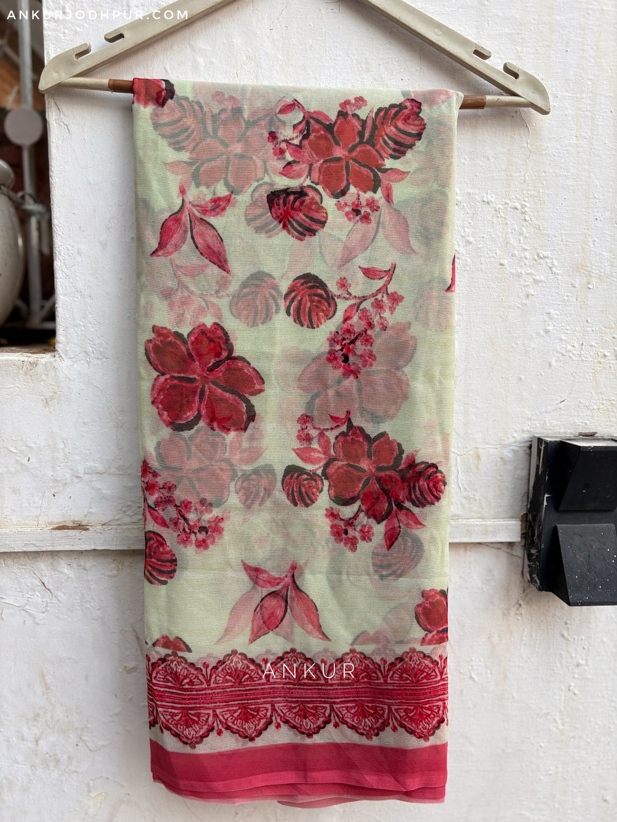 Pista Green with border Vintage Isha Chiffon