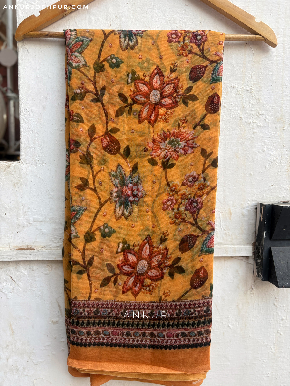 Royal Yellow with Border Vintage Isha Chiffon