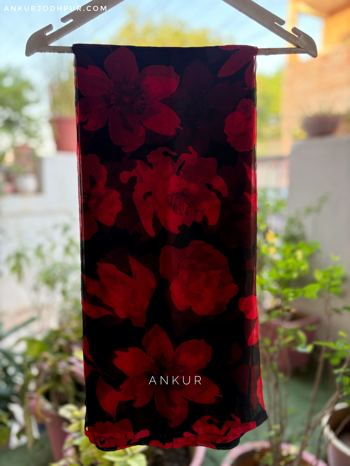 Black with big Red design three Flower Print