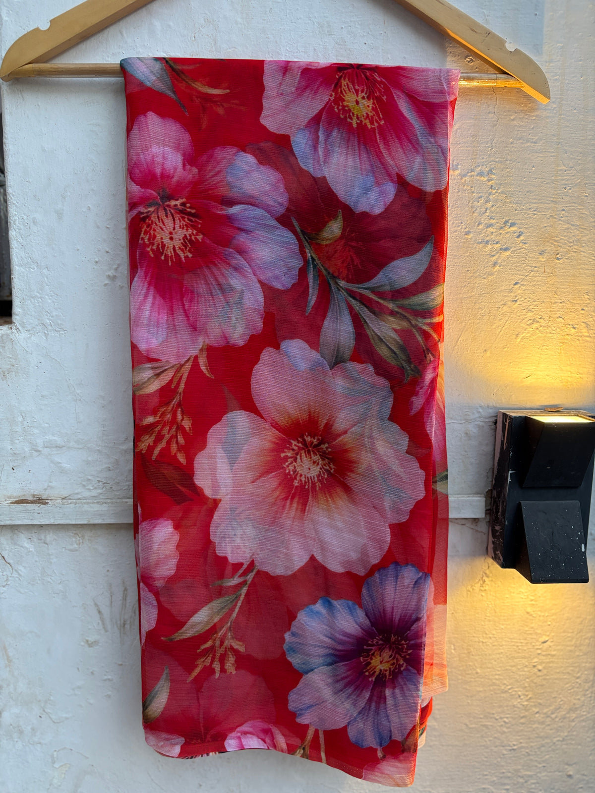 New Cherry pink flower Vintage Isha Chiffon